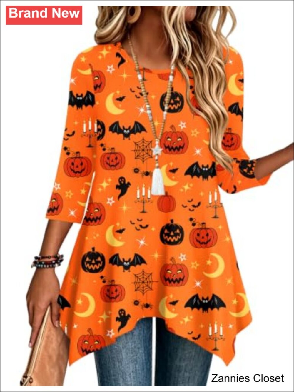 👻 Zeagoo Womens Tunic Top 3/4 Sleeve Loose Fit Asymmetrical Hem Crew Neck Boho